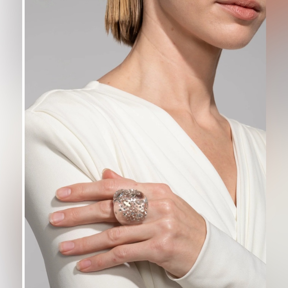 ALEXIS BITTAR Confetti Crystal Lucite Puffy Ring- Clear Size 9 - Picture 4 of 10